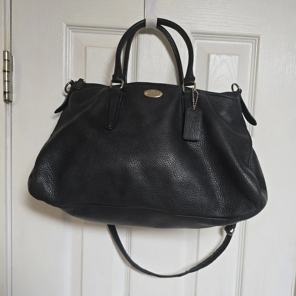 Coach Pebbled Leather Morgan Satchel F35185 Midnight Blue Handbag Shoulder Bag‎